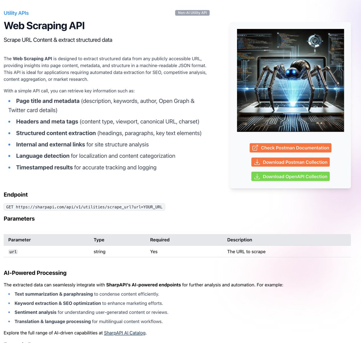 SharpAPI's tweet image. Check our new Web Scraping API!
The extracted data can seamlessly integrate with SharpAPI’s AI-powered endpoints for further analysis and automation. 🤖
sharpapi.com/en/catalog/uti…