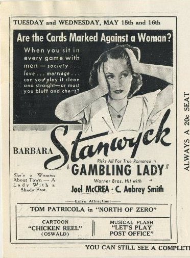 FrankMalfitano's tweet photo. FILM OF THE DAY: 👍 Cast lifts ok if fairly unmemorable 1934 #precode drama about honest lady gambler (per title) #BarbaraStanwyck in love rich guy #JoelMcCrea then there’s a murder plot and… #PatOBrien #CAubreySmith #ClaireDodd #1930s https://t.co/EQ2mC6Hlus