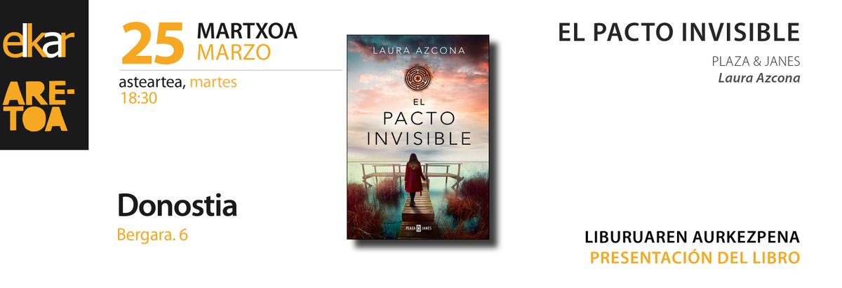 #elkarAretoa | Gaur <a href="/lauraazcona/">Laura Azcona</a> -k "El pacto invisible" liburua aurkeztuko digu. Anima zaitez!

📍elkar Bergara kalea (Donostia)
🕕18:30

Hoy Laura Azcona nos presentará su libro "El pacto invisible". ¡No te lo pierdas!

#elkarbergarakalea #lauraazcona