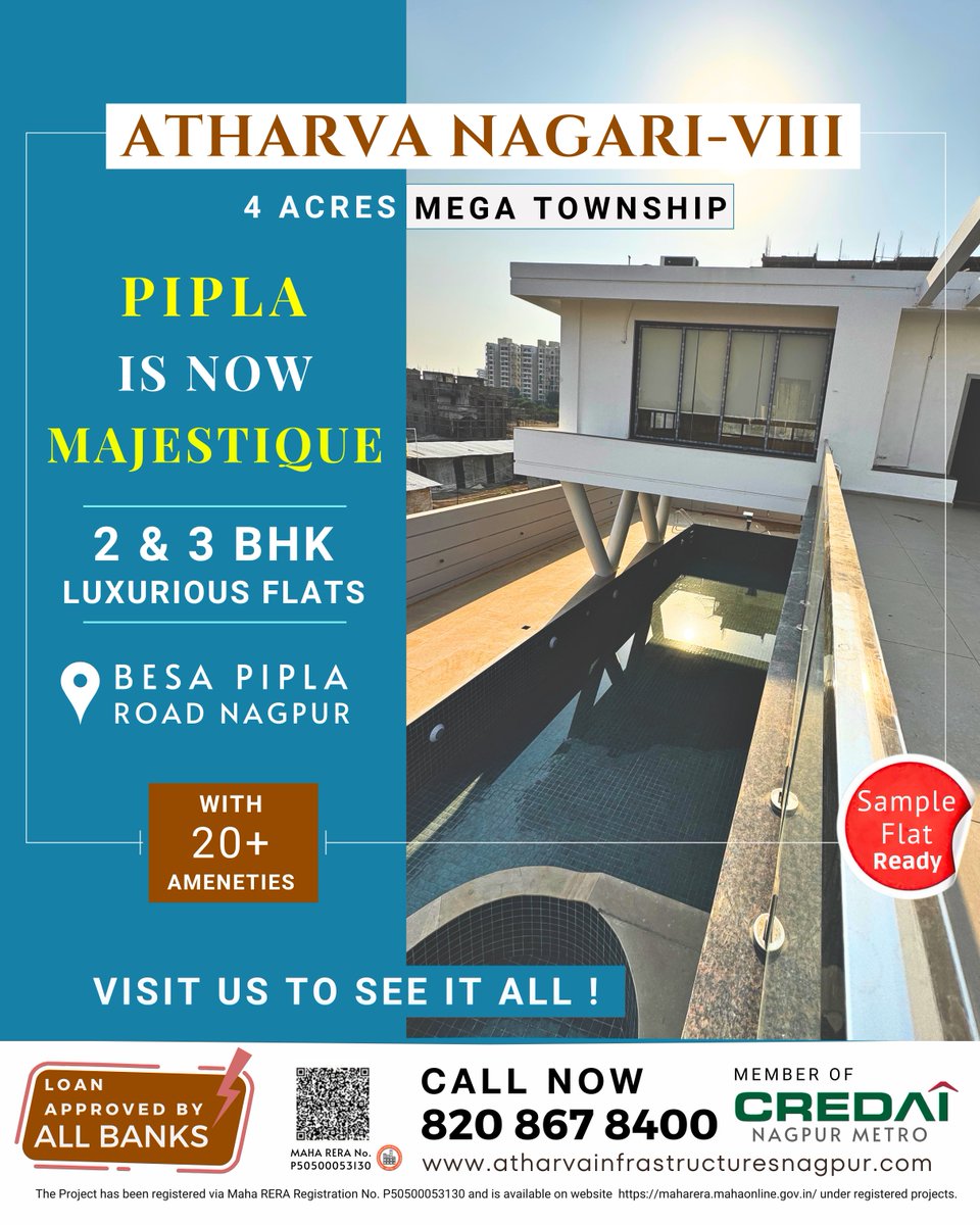 AtharvaInfra's tweet photo. Experience Majestic Living at Pipla – Clubhouse &amp; Pool Ready !

Atharva Nagari - VIII, Besa Pipla Road, Nagpur

#PiplaIsMajestique #SwimmingPoolReady #LuxuryLiving #AtharvaNagariVIII #ConstructionUpdate #ClubhouseReady #SampleFlatReady #VisitToday https://t.co/4ASdSB1gwb