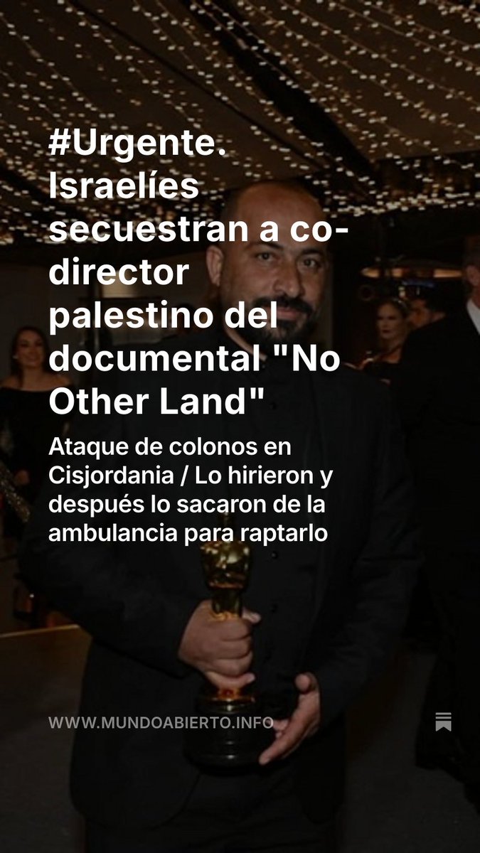 MareasCiudadana's tweet photo. 🇵🇸 @yuval_abraham es israeli. Denuncia que #HamdanBallal (su compañero co-ganador del #Oscar por "No other land") fue linchado(sic) por colonos y secuestrado por el ejército de #Iisrael
( @IDF ) cuando sangraba en la ambulancia
#GazaGenocide
#Palestina
https://t.co/0kzu0wfk1D https://t.co/8OjjsQ8paX