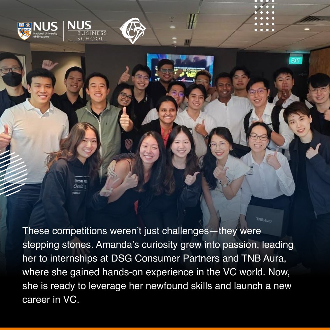 New opportunities, new paths! 🚀 Amanda Phan’s MBA at NUS led her to venture capital. Through different experiences, she’s now ready to make her mark in VC! 🌟

Explore more about NUS Business School: linkedin.com/school/5523/ad…

#NUSBusinessSchool #LeadingFromAsia #NUSBiz60 #NUSMBA
