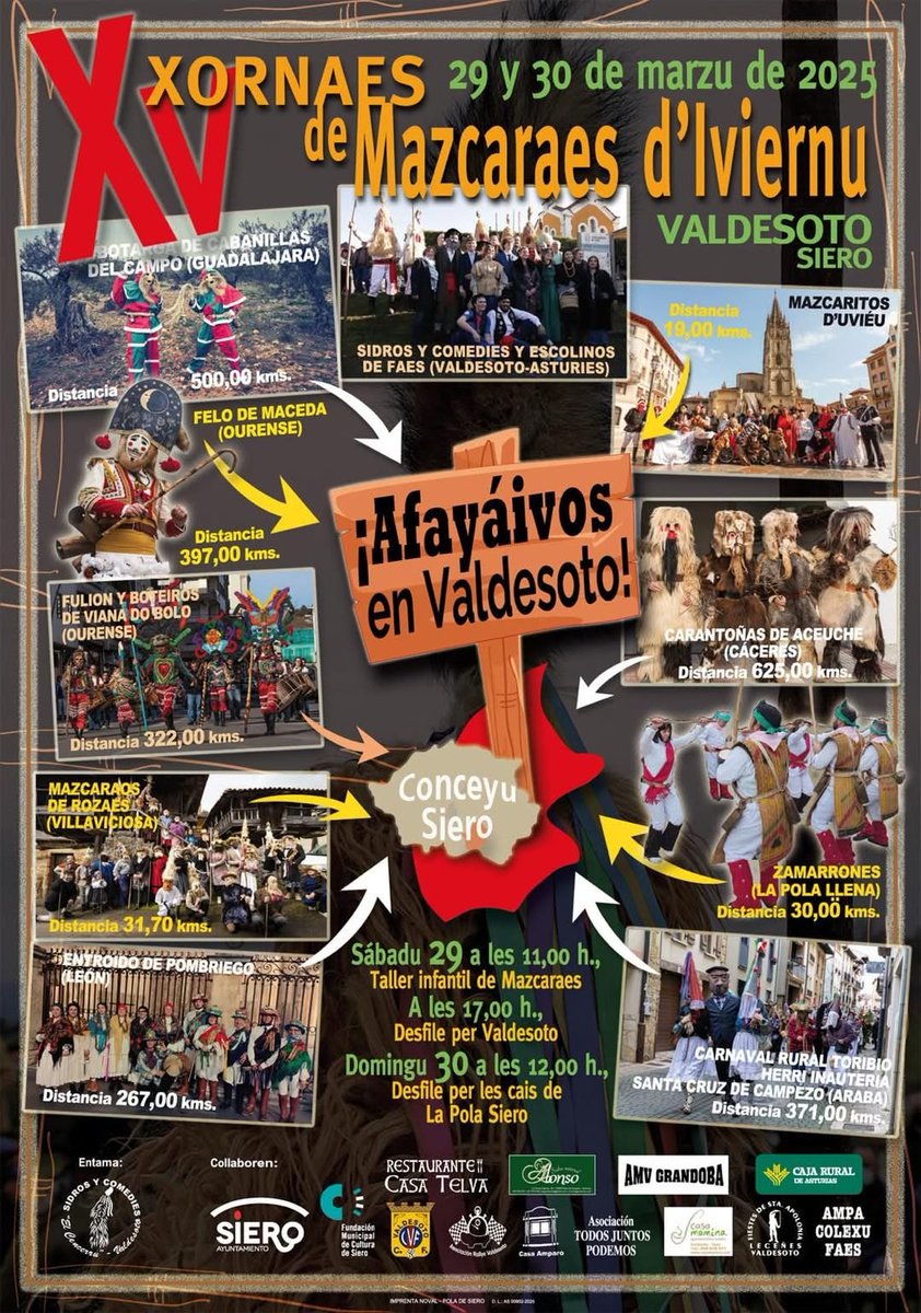 vivevaldesoto's tweet photo. La Asociación de Sidros y Comedies de Valdesoto "El Cencerru" ya tiene en marcha la XV edición de les Xornaes de Mazcaraes d´Iviernu, prevista para el sábado 29 y domingo 30. Habrá talleres infantiles y desfiles por Valdesoto y Pola de Siero.
#ViveValdesoto #SidrosyComedies https://t.co/jPC4uLtxOY