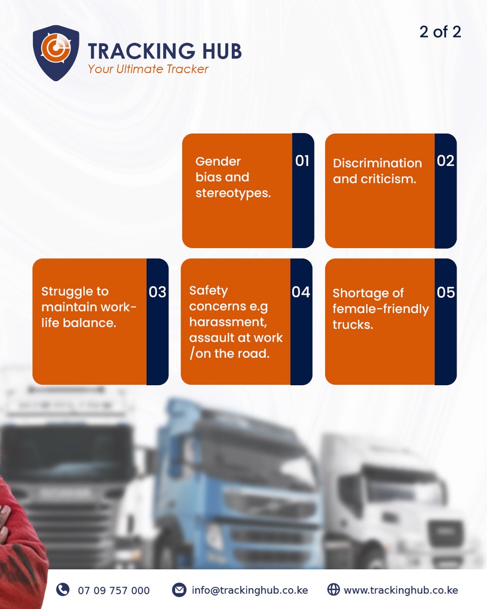 trackinghubltd's tweet photo. Female truck drivers have faced numerous challenges and obstacles along the way, all while trying to prove that they belong behind the wheel of a big rig. Which other challenges do they face? Comment below.

#TrackingHub #StayOnTrack #Womeninfleet #fleetmanagement https://t.co/69s6KVlhec