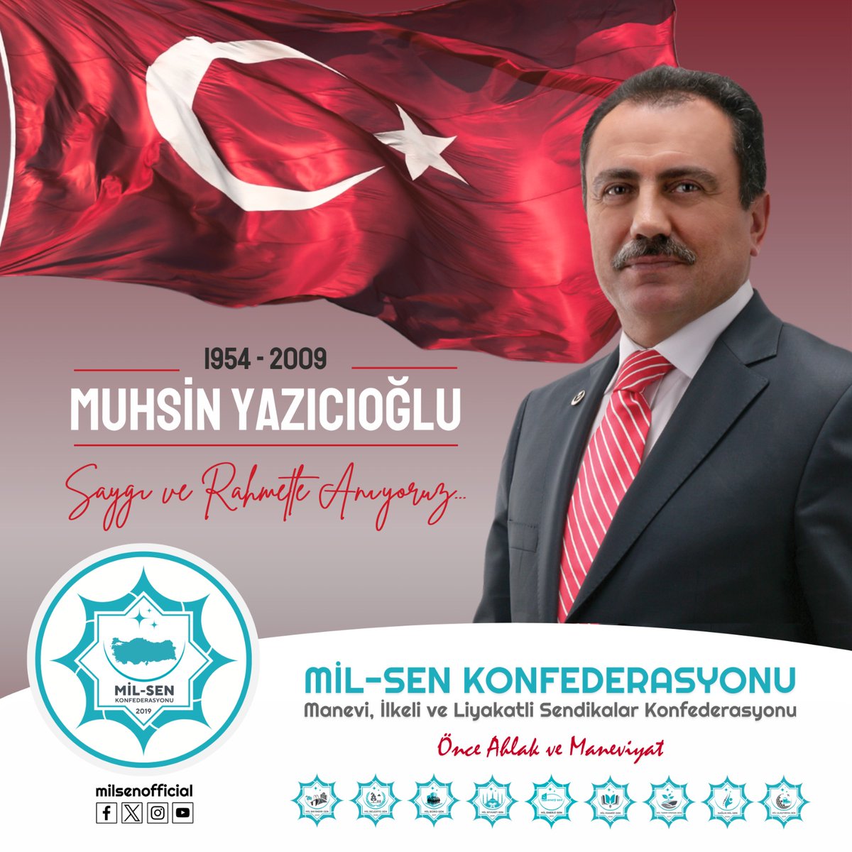 *"Bir saniyesine bile hâkim olamadığınız bir dünya için bu kadar fırıldak olmanın anlamı yok!"* #MuhsinYazıcıoğlu

Vatan ve millet sevdasıyla ömrünü hak, adalet ve mücadeleye adamış Muhsin Yazıcıoğlu’nu vefatının yıl dönümünde saygı ve rahmetle anıyoruz.  
#MilSen