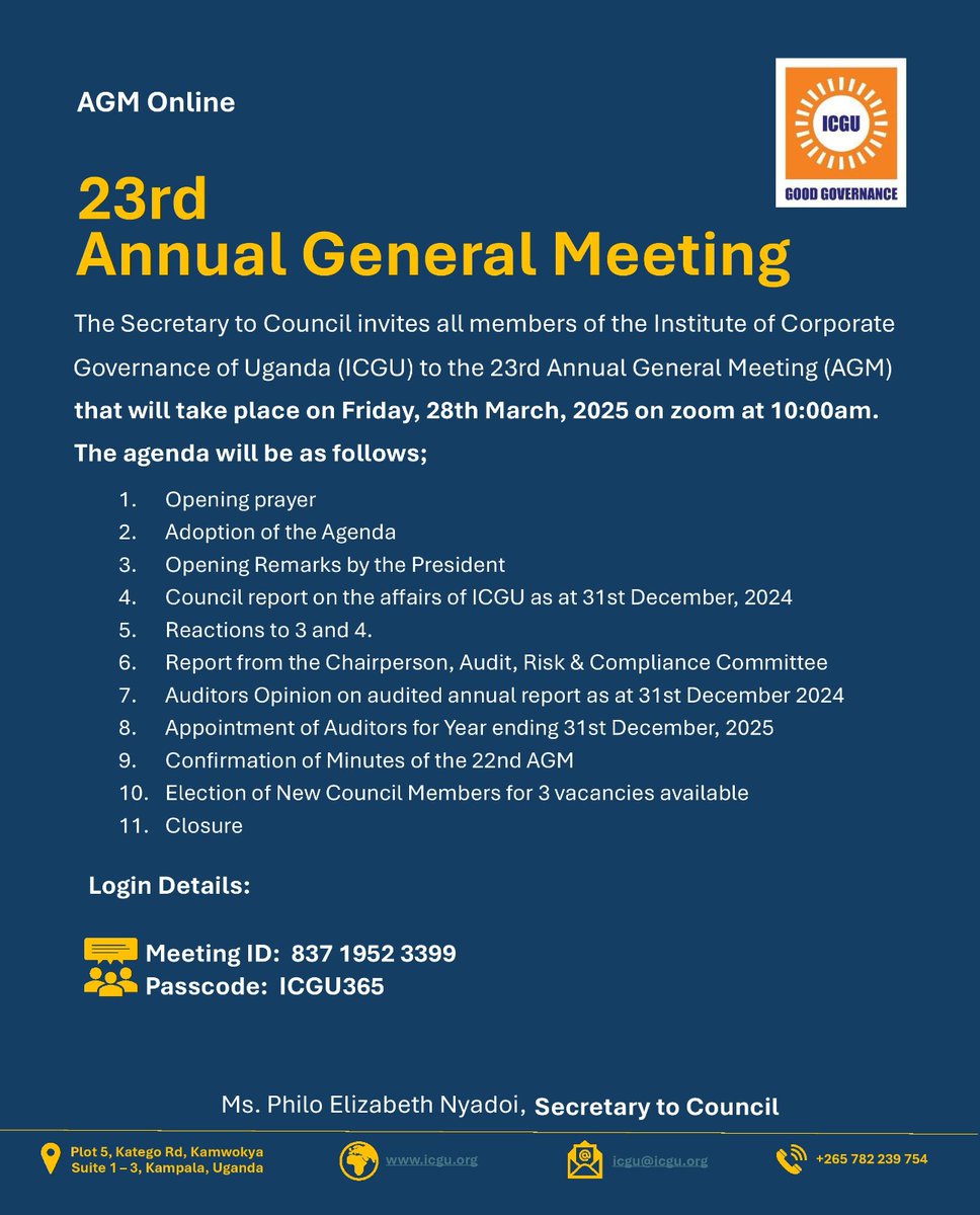 23RD AGM REMINDER
#corporategovernance 
#Boardmember
#Boardroom
#LeadershipDevelopment 
#Annualgeneralmeeting
#AGM
<a href="/followers/">はうはう</a>