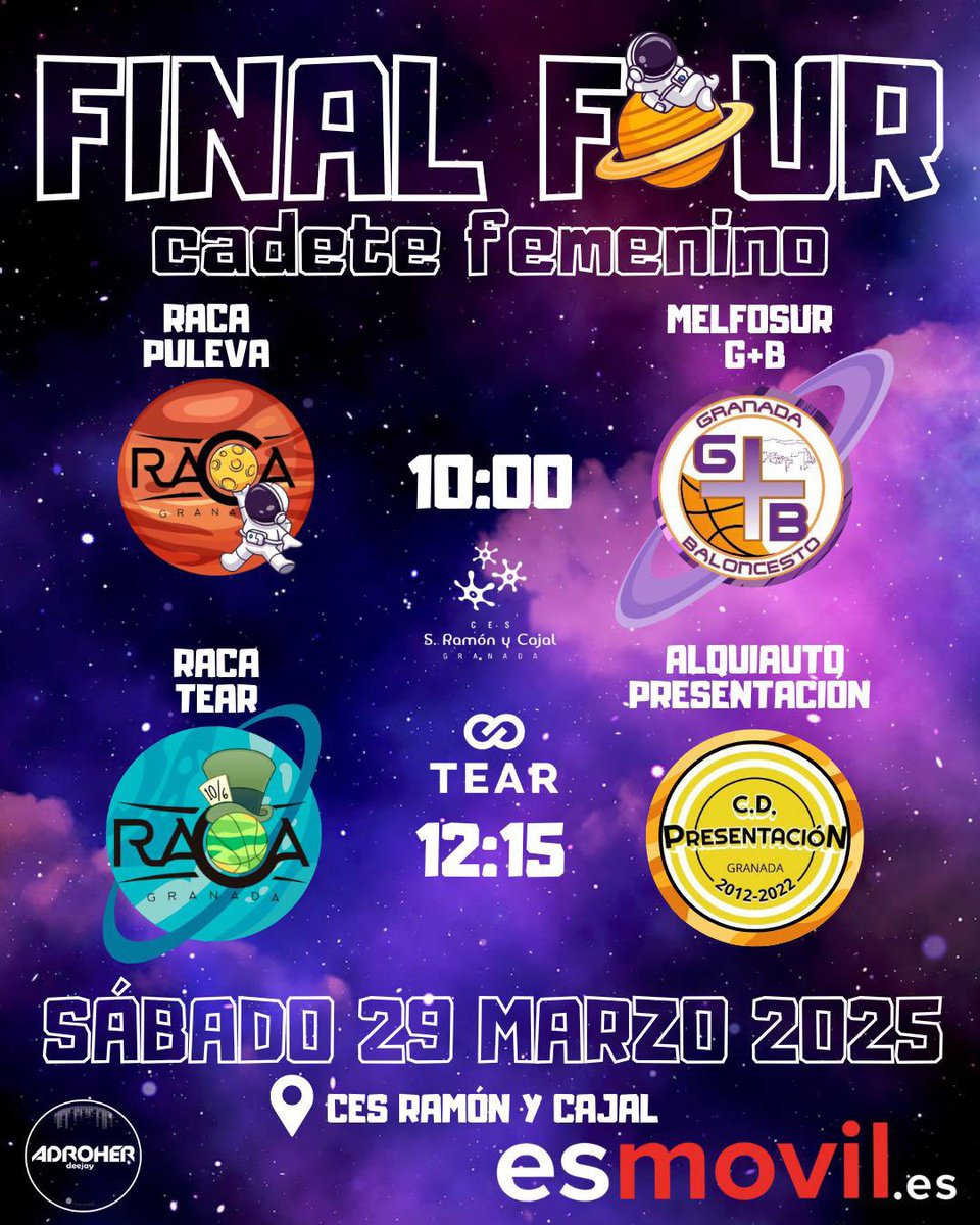Este fin de semana en el CES Ramón y Cajal de Granada el mejor basket de formación. 
F4 Cadete Fem Especial
Te lo vas a perder?