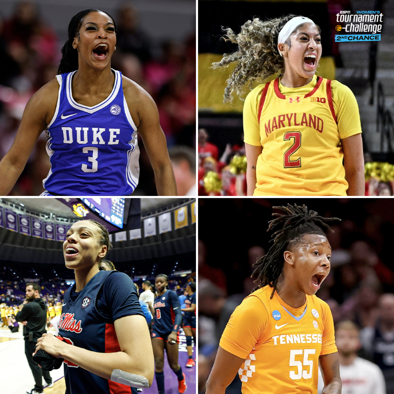 espn's tweet photo. The only men's and women's teams both in the Sweet 16 😤

Which pair do you have going the farthest in your second chance bracket? 👀

Tap to fill out your second chance bracket 👇