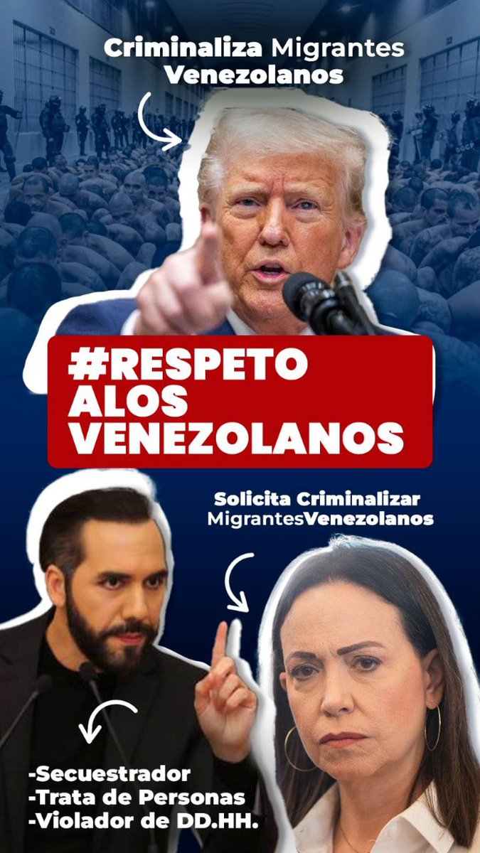 La oposición venezolana ha utilizado el sufrimiento de los migrantes como bandera política, pero jamás ha luchado verdaderamente por sus derechos, María Corina Machado disfruta cada sufrimiento del pueblo venezolano.

#RespetoALosVenezolanos