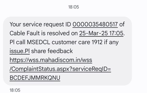 khanjunaidali's tweet photo. @MSEDCL @JTMDAURANGABAD 
Regi. complaint 4 cable disconnected frm pole &amp; power failure at 4:00 PM 25/03/2025  con. number 490011890358, got compl. no. 0000035480517 &amp; got message of resolution without any visit of the concern person at my place. Plz do needful my no. 9175760760 https://t.co/1NIlSmCsJI