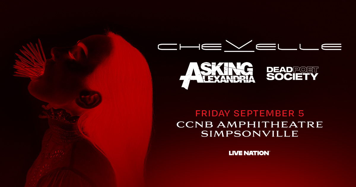 CCNB Amphitheatre at Heritage Park (@ccnbamp) on Twitter photo YOU READY FOR THIS?! @Chevelleinc is heading to <a href="/CCNBAmp/">CCNB Amphitheatre at Heritage Park</a> #Simpsonville on Friday 9/5 with <a href="/AAofficial/">Asking Alexandria</a> & <a href="/WeAreDPS/">Dead Poet Society</a>, and it’s gonna be EPIC! Tickets drop Friday 3/28 at 10 AM—don’t miss out! 🤘 bit.ly/ChevelleSVL25 YOU READY FOR THIS?! @Chevelleinc is heading to <a href="/CCNBAmp/">CCNB Amphitheatre at Heritage Park</a> #Simpsonville on Friday 9/5 with <a href="/AAofficial/">Asking Alexandria</a> & <a href="/WeAreDPS/">Dead Poet Society</a>, and it’s gonna be EPIC! Tickets drop Friday 3/28 at 10 AM—don’t miss out! 🤘 bit.ly/ChevelleSVL25