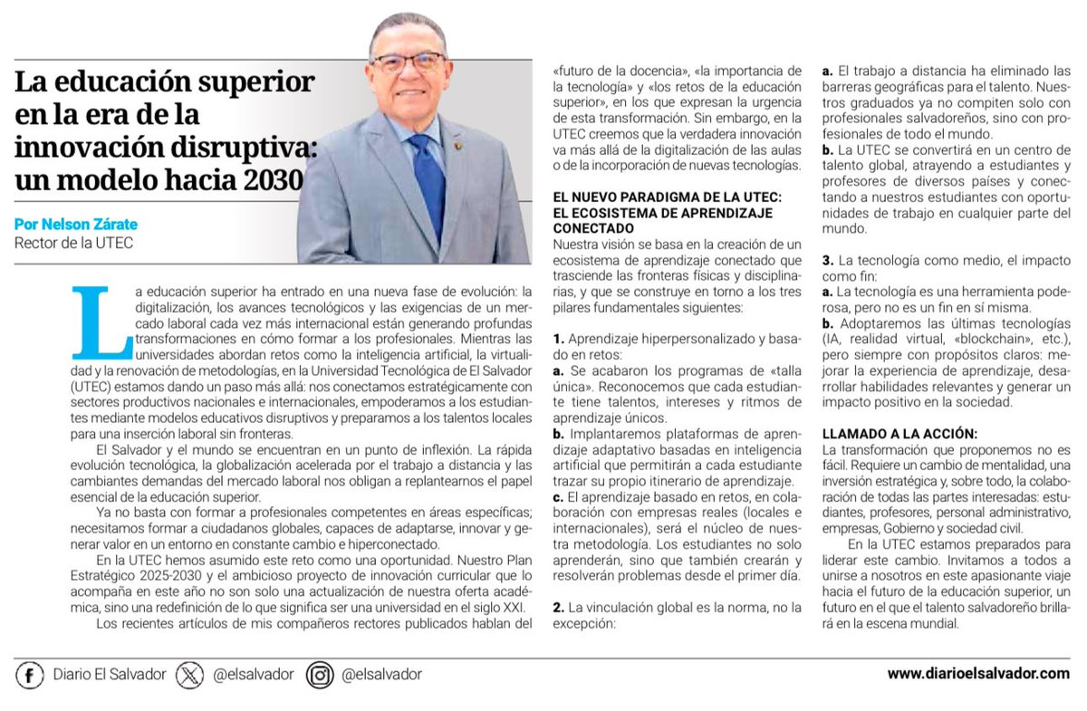 Christian Aparicio (@christ_aparicio) on Twitter photo El rector de <a href="/UTECedusv/">Utec El Salvador</a> proyecta con claridad una visión transformadora para la educación superior, destacando un modelo innovador, hiperpersonalizado y conectado, que responde con pertinencia a los desafíos globales mediante estrategias disruptivas y tecnológicamente integradas. El rector de <a href="/UTECedusv/">Utec El Salvador</a> proyecta con claridad una visión transformadora para la educación superior, destacando un modelo innovador, hiperpersonalizado y conectado, que responde con pertinencia a los desafíos globales mediante estrategias disruptivas y tecnológicamente integradas.
