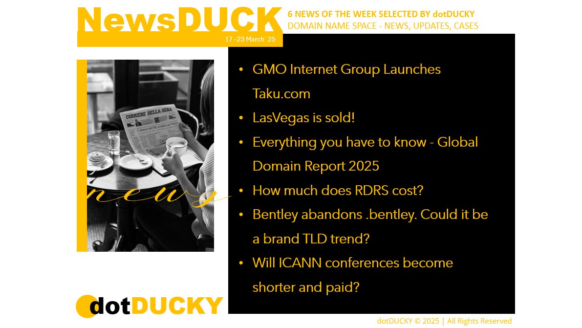 #NewsDuck weekly paper is ready! #taku #DNS #bentley #ICANN #Vegas #DomainReport

>>dotducky.com/newsduck/