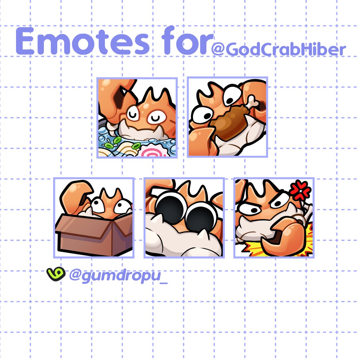 #VGen Emote commission for <a href="/GodCrabHiber/">GodCrabHiber 🦀🦀L2D debut soon🦀🦀</a> !!! Thank you sooo much again for having me create your Krabby emotes! These were super fun to make!! 💖🦀

#VGenComm #Emote