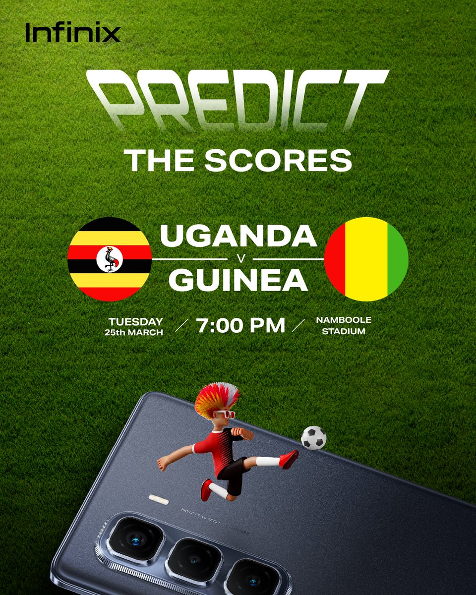 infinixuganda's tweet image. Who are you willing to PUT your money on tonight?
UGANDA OR GUINEA??
#predictthescore #UgandaCranesOyeeee #MatchDay