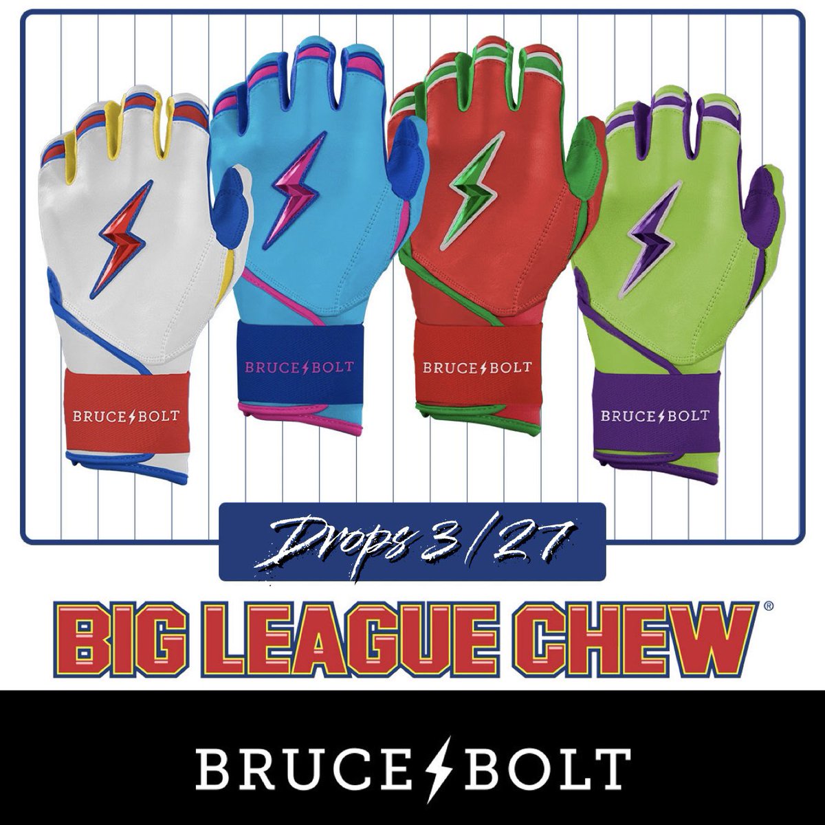 🚨BRUCE BOLT X BIG LEAGUE CHEW
COLLECTION DROPS THURS 3/27 !!!

Always use code HOTBATS to SAVE!
Launch Alerts : lddy.no/1lbxh

#BRUCEBOLT #BIGLEAGUECHEW #bigleaguechew #BigLeagueChew #bigleaguechewgum #baseball #battinggloves #bebetter