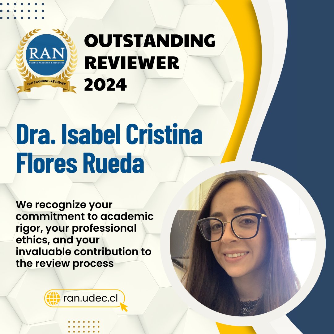 RAN_UdeC's tweet image. ¡Reconocemos a nuestra Revisora Destacada 2024! 🌟
Como equipo editorial queremos felicitar a la Dra. Isabel Cristina Flores Rueda por su increíble compromiso y dedicación en su labor como revisora de nuestra revista.
¡Gracias por su valioso aporte! 👏