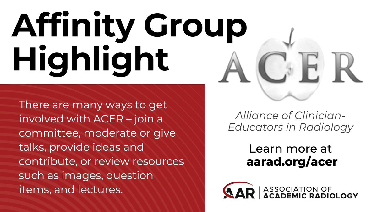 Created In 2007 by the AAR BOD, ACER works to advance the interests and efforts of the clinician-educator in this large and growing segment of academic radiology faculty.
Go to aarad.org/acer for more information and to join!
#AARad #radiology #RadEd #MedEd #research