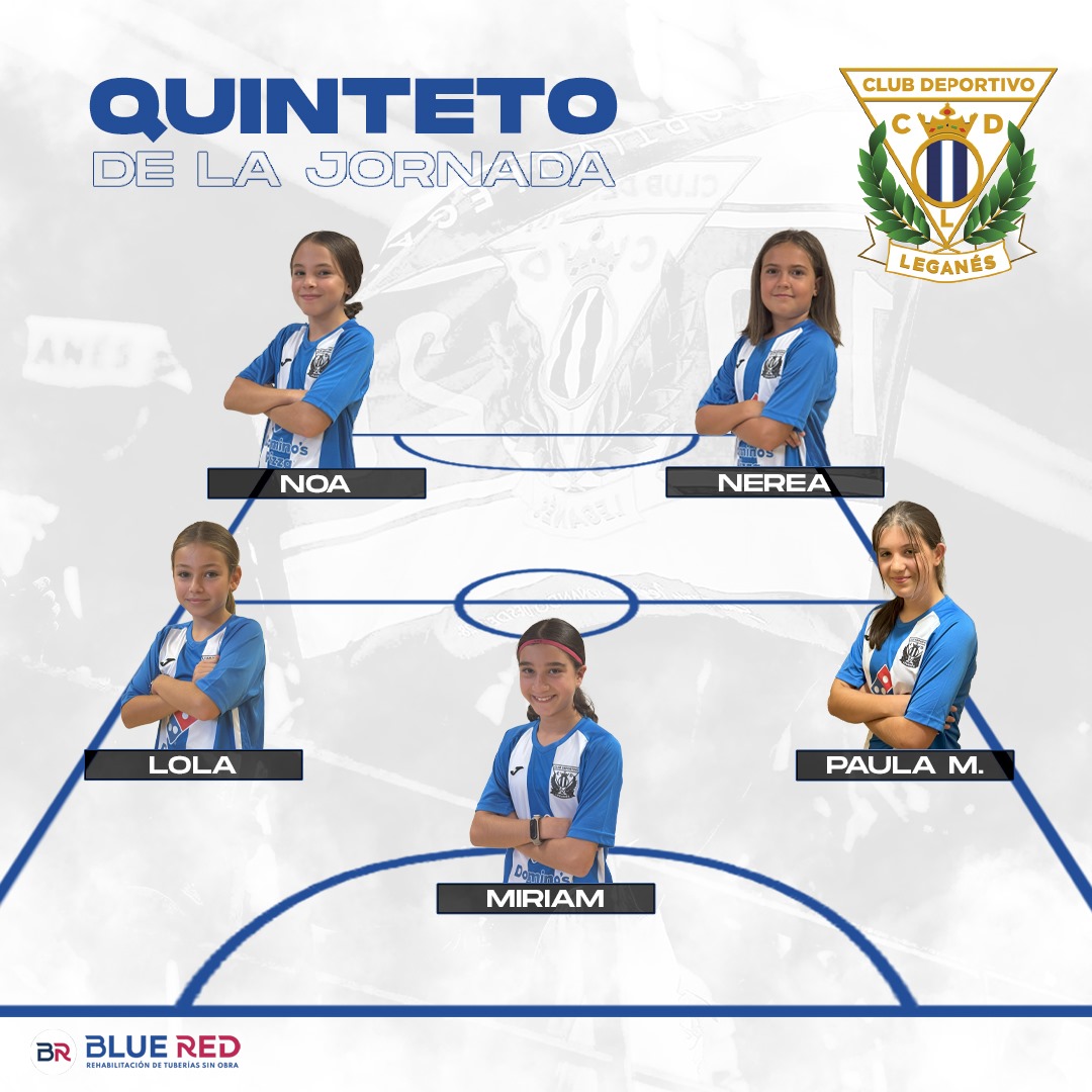 CDLeganesFS_Fem's tweet photo. QUINTETO IDEAL | 👩🏽 MVP BASE #LFSF: ¡Estas han sido las mejores jugadoras de la Jornada!
• Miriam (Infantil More)
• Paula Martín (Infantil Stopy)
• Lola (Alevin Silvia)
• Nerea (Alevín Andrea)
• Noa (Benjamín Alba)
¡Enhorabuena chicas! 😍
#VamosLega💙🤍 https://t.co/EnVTAmmoqp