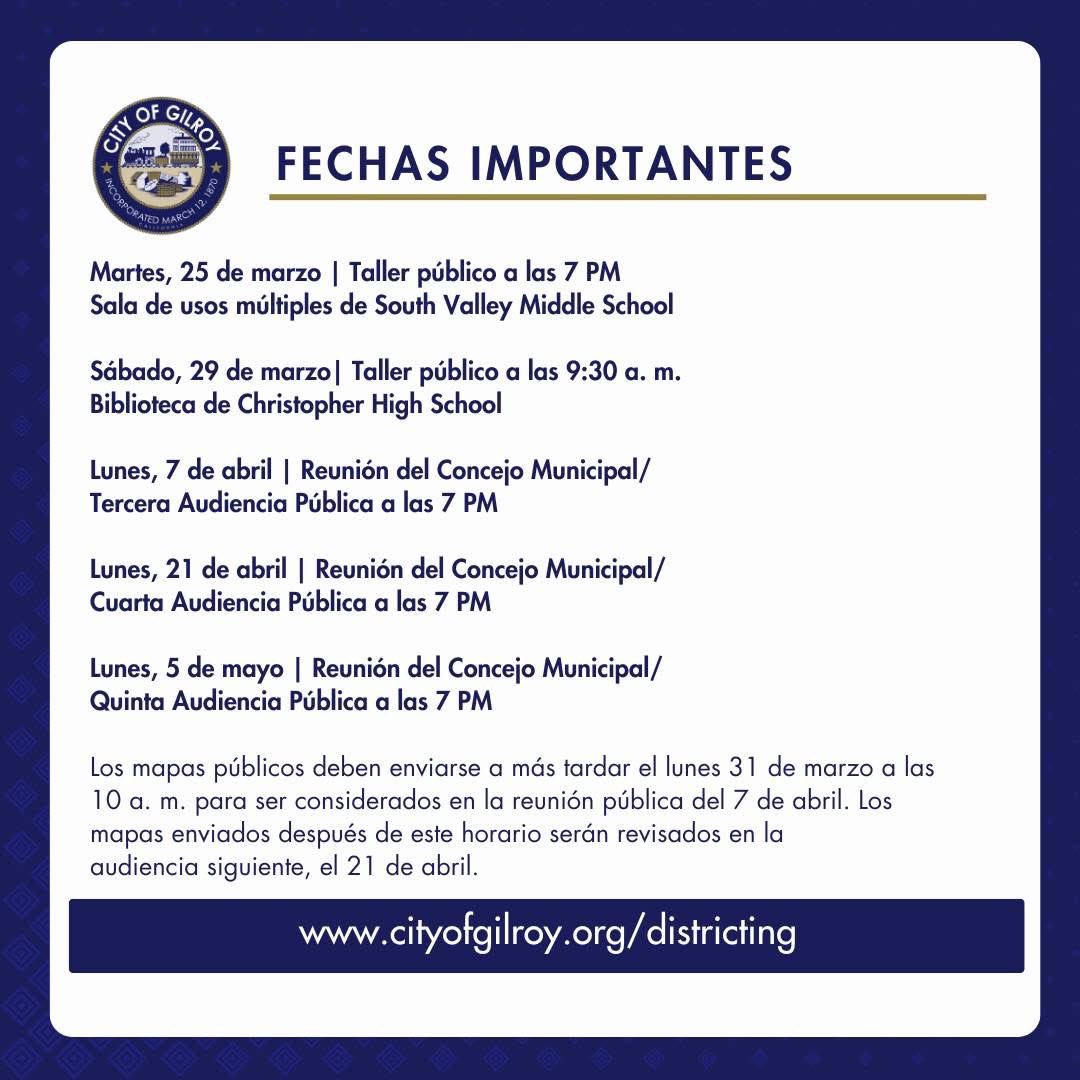 There are two Districting Community Workshops being provided below in addition to the public hearing schedules. Gilroy City Council is transitioning from At-Large to District Elections. The transition to a district-based election system is an open, public process where public