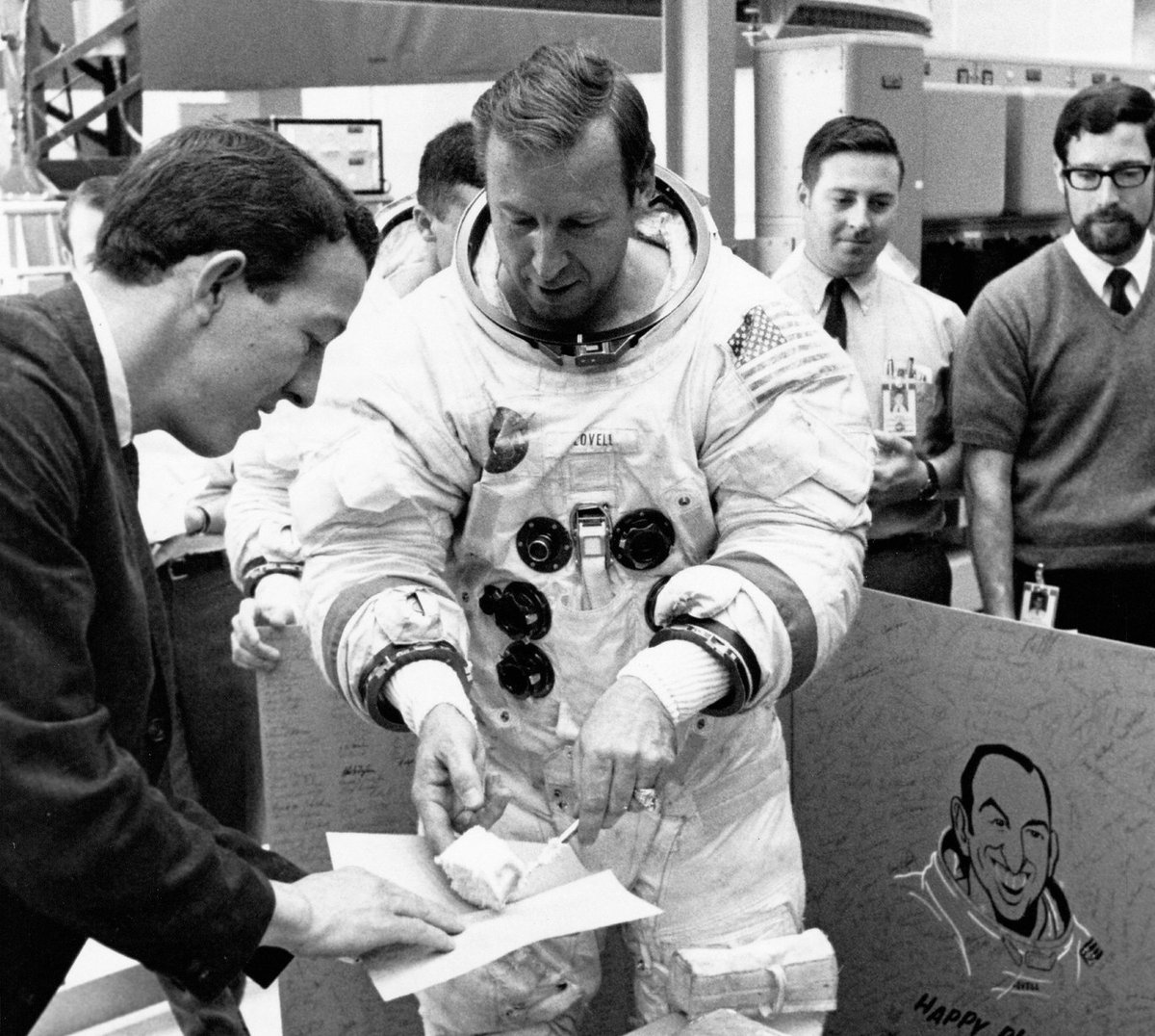 Help us wish a very happy birthday 97th to Astronaut Jim Lovell 🎂

While training for the launch of Apollo 13 #OTD in 1970, Lovell shared some cake with his co-workers on his 42nd birthday. Lovell launched on the near-disastrous Apollo 13 mission a few weeks later.
