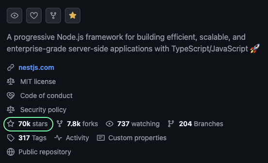 🎉 Celebrate the big cross over 70k 🎉

Show <a href="/nestframework/">NestJS</a> some ❤️ and ⭐️ it if you haven’t yet!

Thanks to all the years of support and to many more!