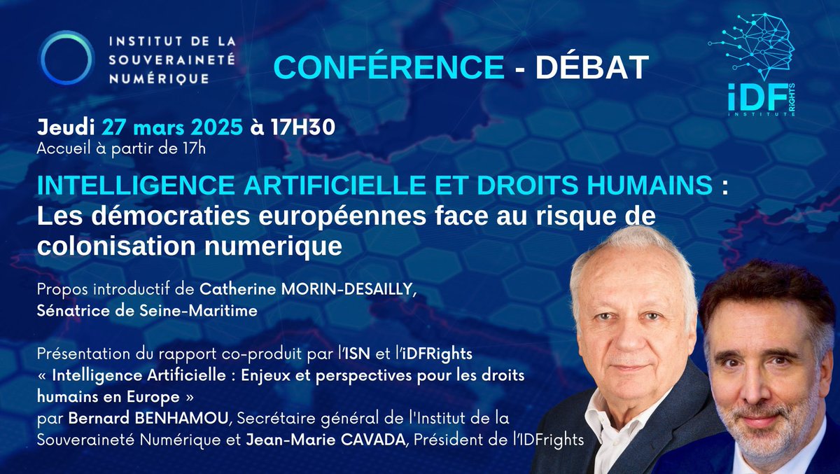 J-2 ! 

Il est encore temps de vous y inscrire ! 

idfrights.org/fr/conference-…  <a href="/iDFRights/">institute for Digital Fundamental Rights</a> <a href="/BernardBenhamou/">Bernard Benhamou</a>