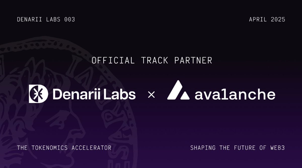 Applications for <a href="/DenariiLabs/">Denarii Labs</a> Cohort 003 are closing soon. 

Denarii’s 12-week accelerator program focuses on new projects across financial services, enterprise solutions, sustainability, gaming, &amp; data apps, driving 🔺doption for the Avalanche ecosystem.

To apply 👇