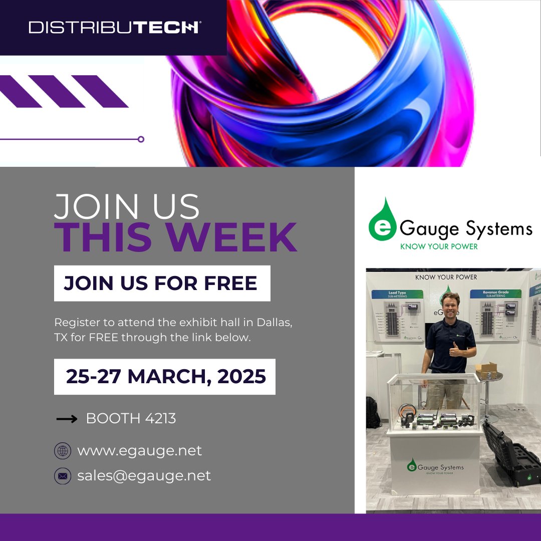 The eGauge Systems team is in Dallas for DISTRIBUTECH 2025!  We’ll be showcasing our cutting-edge energy monitoring solutions and connecting with industry leaders. 

Want to connect? Reach out to us at sales@egauge.net.

#eGaugeSystems #DISTRIBUTECH2024