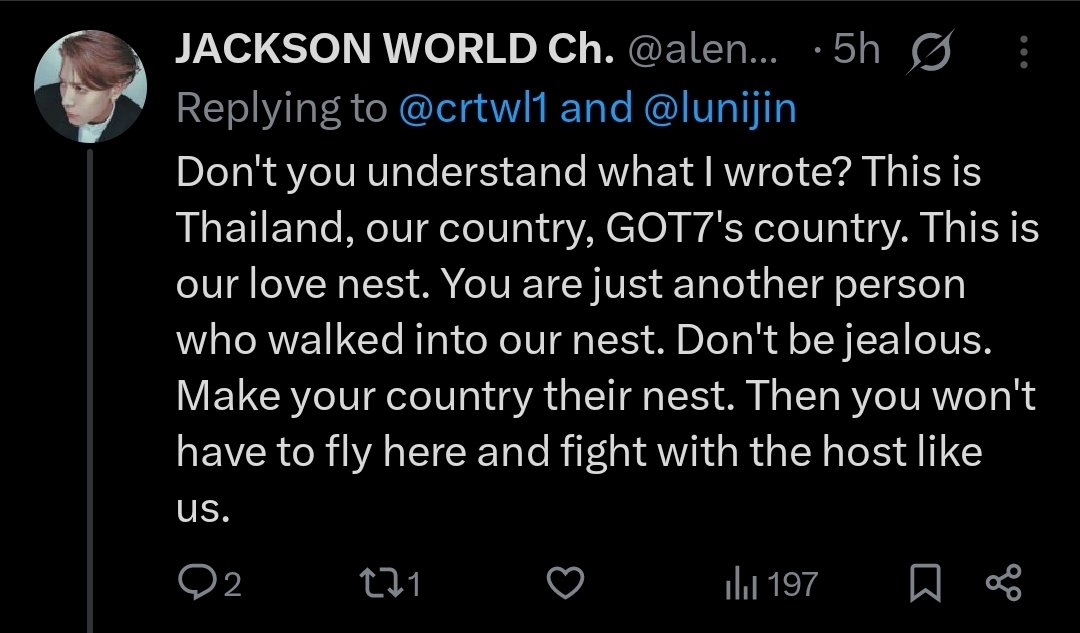 GOT7xiGOT74ever's tweet photo. This is what they think of us btw. In case they haven't made it clear enough already. "You have no right in this relationship" "You are just another person who walked into our nest" https://t.co/YjYi9W221L
