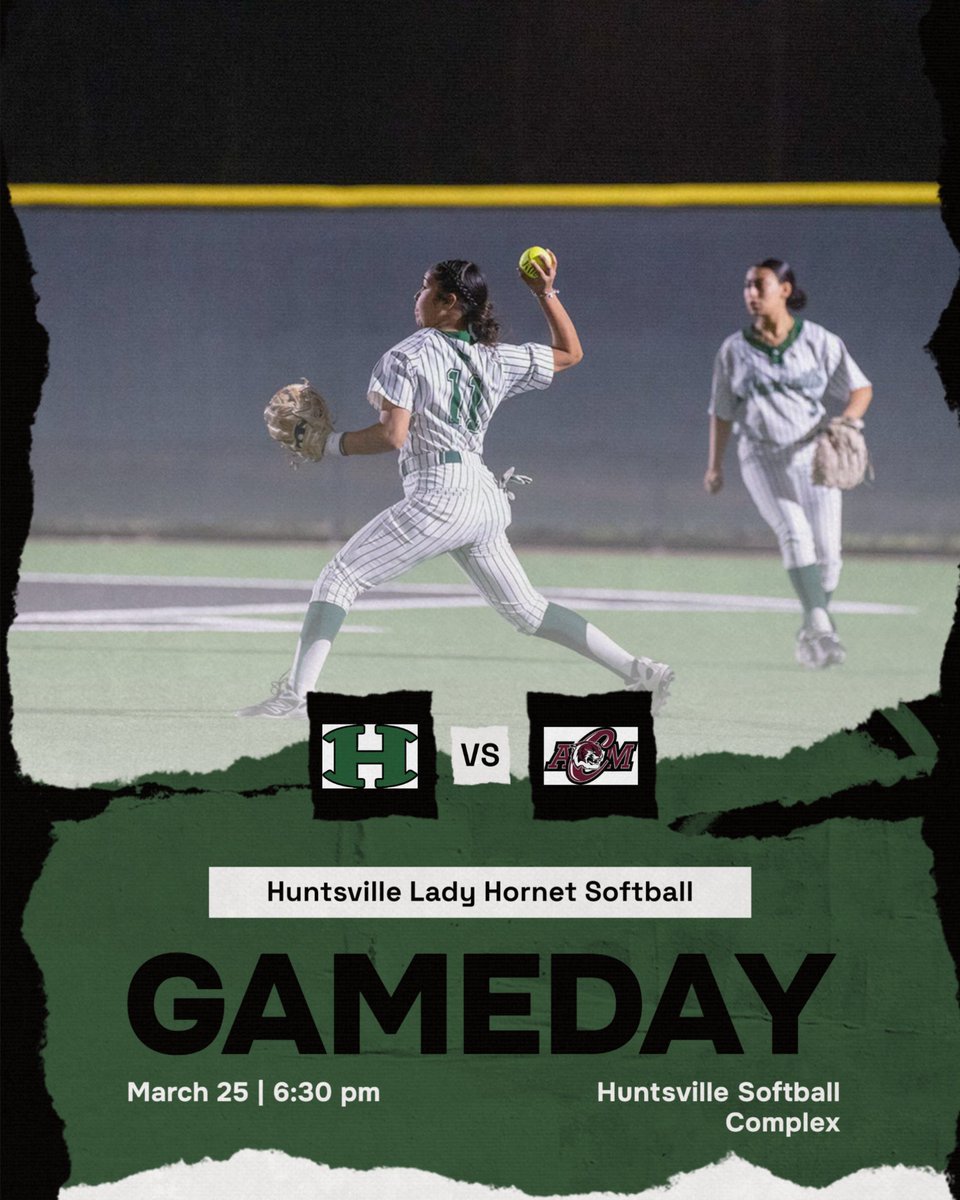 BIG game at the complex tonight. Come support your Lady Hornets!

🆚 A&amp;M Consolidated
⏰ JV: 5:00 PM / V: 6:30 PM
📍   Huntsville Softball Complex
📺 youtube.com/watch?v=P5xHb8…
🎟️ hornetnation.info/HTtickets