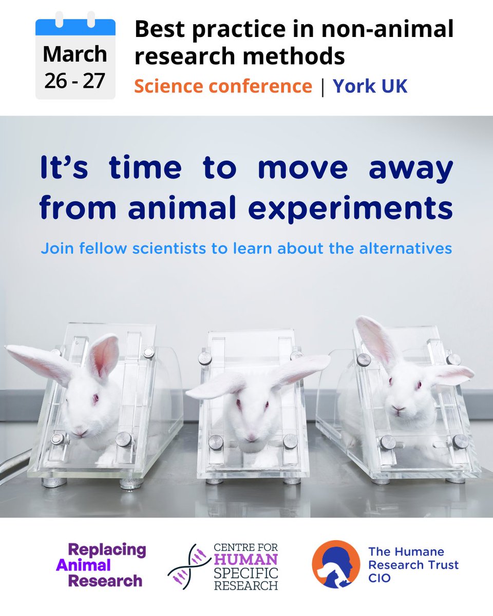 The Humane Research Trust (@humane_research) on Twitter photo After months of planning, our joint conference on #NAMs with <a href="/ReplAnimalRes/">Replacing Animal Research</a> and the Centre for Human Relevant Science is finally here this Wednesday!
We hope to inspire scientists and provide the right support so they can pioneer cruelty-free science.
humaneresearch.org.uk/2025-joint-con… After months of planning, our joint conference on #NAMs with <a href="/ReplAnimalRes/">Replacing Animal Research</a> and the Centre for Human Relevant Science is finally here this Wednesday!
We hope to inspire scientists and provide the right support so they can pioneer cruelty-free science.
humaneresearch.org.uk/2025-joint-con…