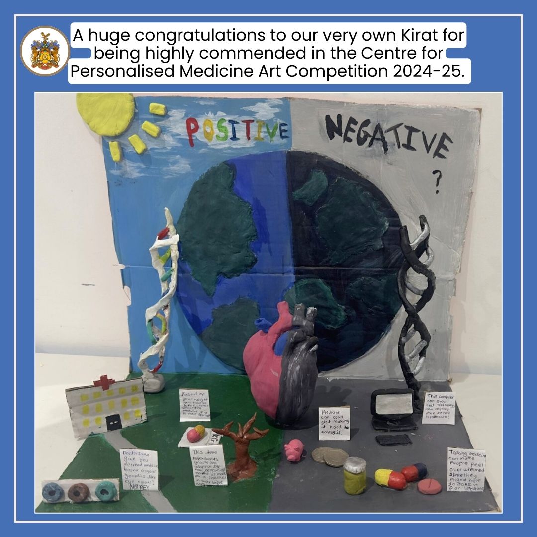 Huge congrats to Kirat for being highly commended in the CPM Art Competition 24/25! Their 3D sculpture brilliantly captures both the positive &amp; negative impacts of personalised medicine on our planet. 

Check it out here 👉 cpm.ox.ac.uk/centre-for-per…

#StudentSuccess #STEAM