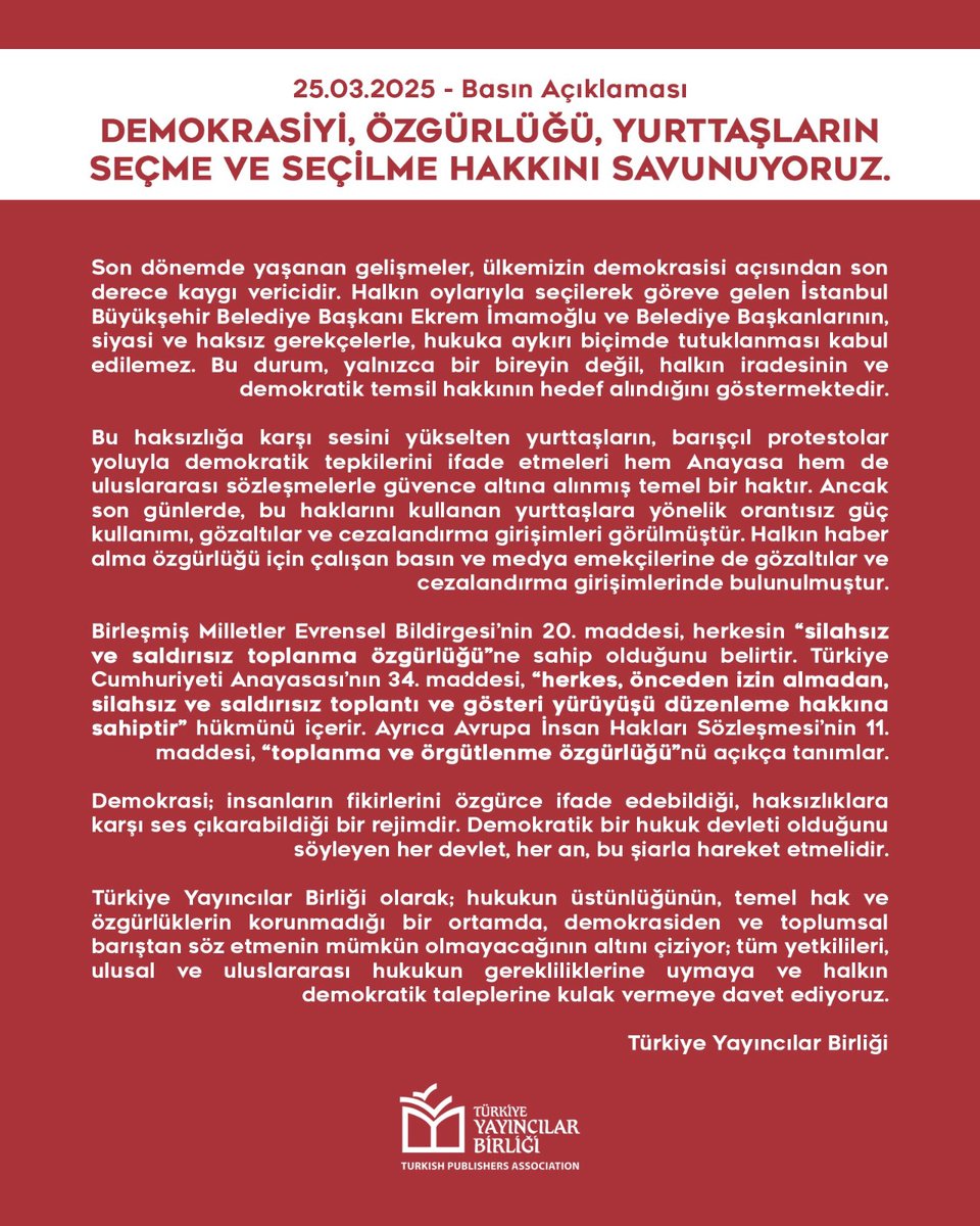 selyayincilik's tweet photo. Demokrasiyi, özgürlüğü, yurttaşların seçme ve seçilme hakkını savunuyoruz!

#selyayinlari #selyayincilik #türkiyeyayıncılarbirliği https://t.co/rXDFMdAh7H