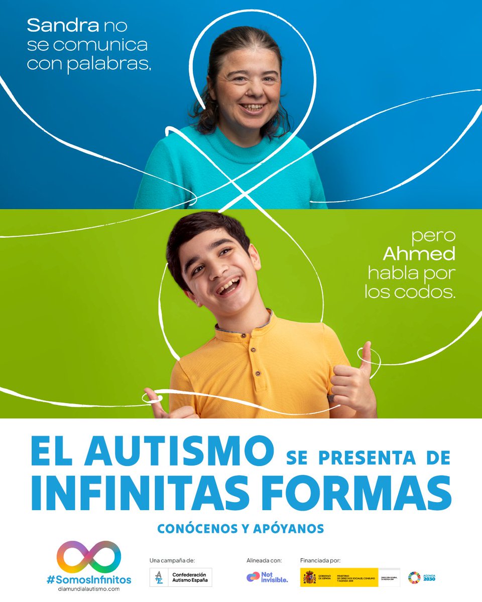 En el espectro autista hay personas que se comunican verbalmente y otras que usan #pictogramas, como Sandra. ¡No hay dos personas con #autismo iguales! Cada una precisa apoyos especializados y adaptados y las administraciones deben garantizarlos #SomosInfinitos #DíaMundialAutismo