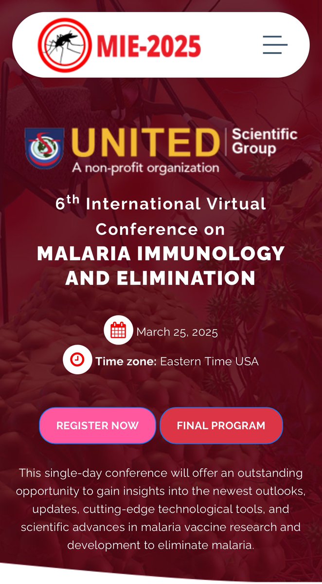 🦟Don’t miss the 6th international virtual conference on Malaria Immunology and Elimination (MIE-2025):
microbioconference.com/mie-2025/