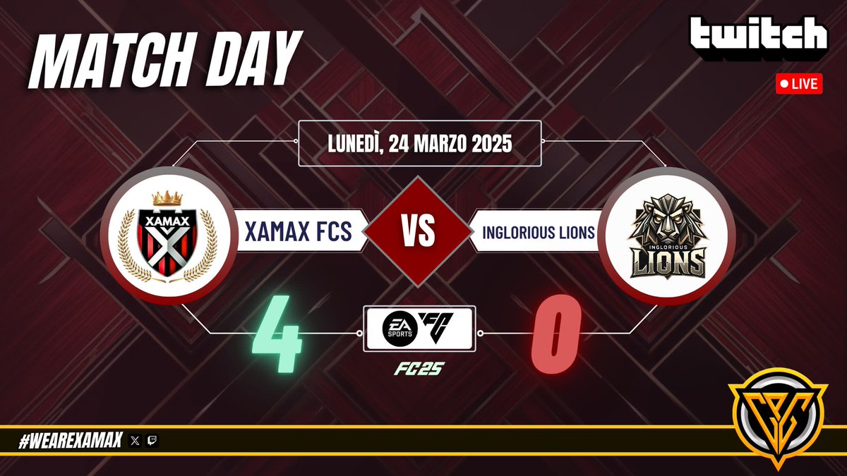 ⚜️ JOUR DE MATCH! ⚜️
🏟 #XAMAXARENA

🏆 | <a href="/CPG__eSports/">Competitive Pro Gaming</a>
🆚 | <a href="/IngloriousLions/">IngloriousLions</a>
✅️ | 4 - 0
📱 #WeAreXaMaX ♠️❤️

⚽ ⚽ <a href="/XMajin_HaalandX/">𝕄𝕒𝕛𝕚𝕟 ℍ𝕒𝕒𝕝𝕒𝕟𝕕</a> 
⚽ <a href="/KsPeppe/">Giuseppe D‘ambrosio</a> 
⚽ 👟 👟 #Omittinglist362 

<a href="/vGamesRT/">vGamesRT 🔄</a> <a href="/pctransfermarkt/">🇮🇹 PRO CLUBS TRANSFERMARKT🔍</a> <a href="/Mercato_FVPA/">Calciomercato Fvpa</a> <a href="/RTAllProClub/">RETWEET ALL PROCLUB</a>