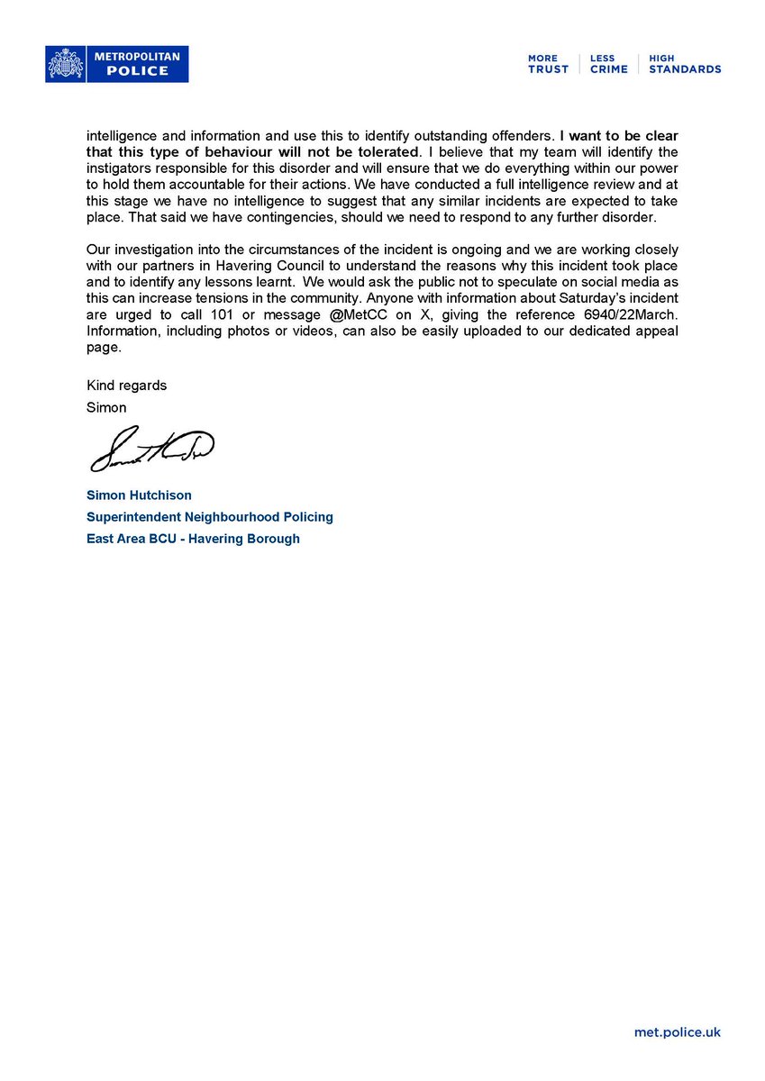 Havering MPS (@mpshavering) on Twitter photo Please read a letter to Havering residents from the borough's Superintendent following the incident in Elm Park over the weekend.
<a href="/metpoliceuk/">Metropolitan Police</a> <a href="/HaveringDaily/">The Havering Daily</a> <a href="/LBofHavering/">Havering Council</a> <a href="/essex_crime/">Essex Crime & Surrounding Areas.</a> <a href="/LocalCrimeBeats/">LocalCrimeBeats</a> Please read a letter to Havering residents from the borough's Superintendent following the incident in Elm Park over the weekend.
<a href="/metpoliceuk/">Metropolitan Police</a> <a href="/HaveringDaily/">The Havering Daily</a> <a href="/LBofHavering/">Havering Council</a> <a href="/essex_crime/">Essex Crime & Surrounding Areas.</a> <a href="/LocalCrimeBeats/">LocalCrimeBeats</a>