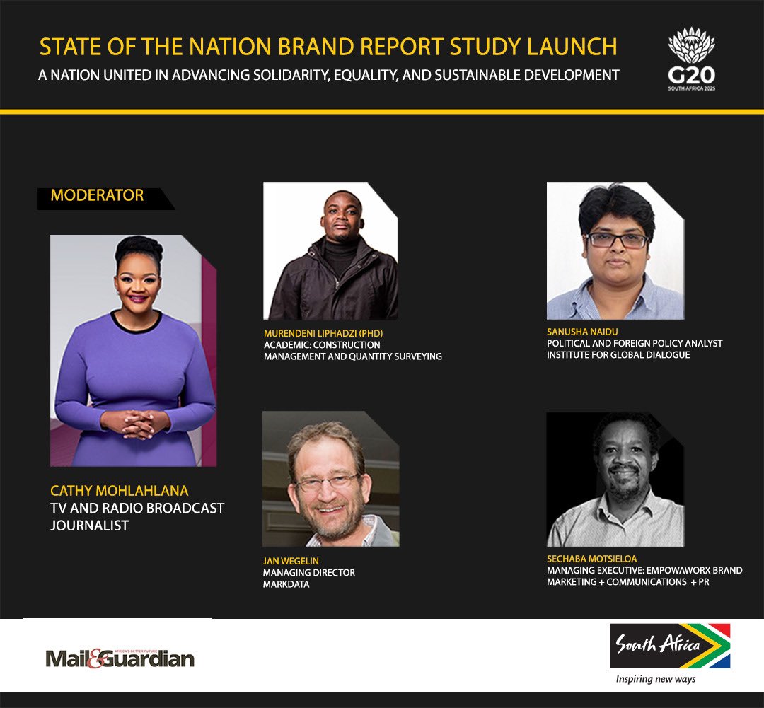 @Brand_SA (@brand_sa) on Twitter photo Underway: an insightful discussion moderated by TV and Radio Broadcast Journalist, <a href="/CathyMohlahlana/">Cathy Mohlahlana</a> as our expert panel unpacks the latest findings from the
#StateOfTheNationBrandReport
Our panelist include:
-Jan Wegelin: Managing Director, MarkData
- <a href="/sechabmotsieloa/">Sechaba Motsieloa</a>: Underway: an insightful discussion moderated by TV and Radio Broadcast Journalist, <a href="/CathyMohlahlana/">Cathy Mohlahlana</a> as our expert panel unpacks the latest findings from the
#StateOfTheNationBrandReport
Our panelist include:
-Jan Wegelin: Managing Director, MarkData
- <a href="/sechabmotsieloa/">Sechaba Motsieloa</a>: