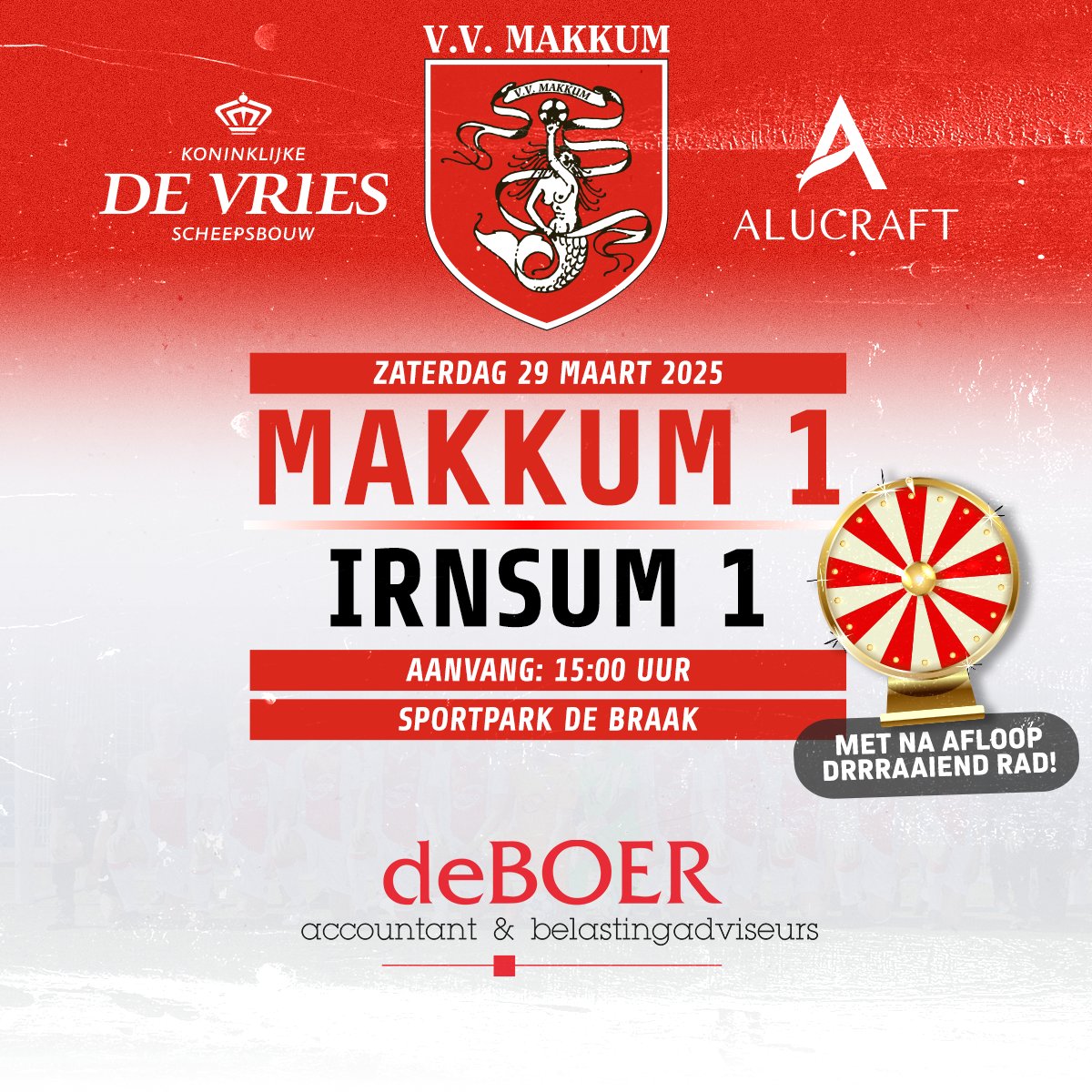 VV Makkum (@vvmakkum) on Twitter photo Aanstaande zaterdag neemt Makkum het op tegen <a href="/VVIrnsum/">V.V.Irnsum</a> en slingeren we naderhand weer aan het Drrraaaiend Rad!
β½οΈ De Boer - Accountant
π§π§ Dennis Haarsma & Cody Tan Visser
β° 15:00 uur
ποΈ Sportpark 'De Braak' Aanstaande zaterdag neemt Makkum het op tegen <a href="/VVIrnsum/">V.V.Irnsum</a> en slingeren we naderhand weer aan het Drrraaaiend Rad!
β½οΈ De Boer - Accountant
π§π§ Dennis Haarsma & Cody Tan Visser
β° 15:00 uur
ποΈ Sportpark 'De Braak'