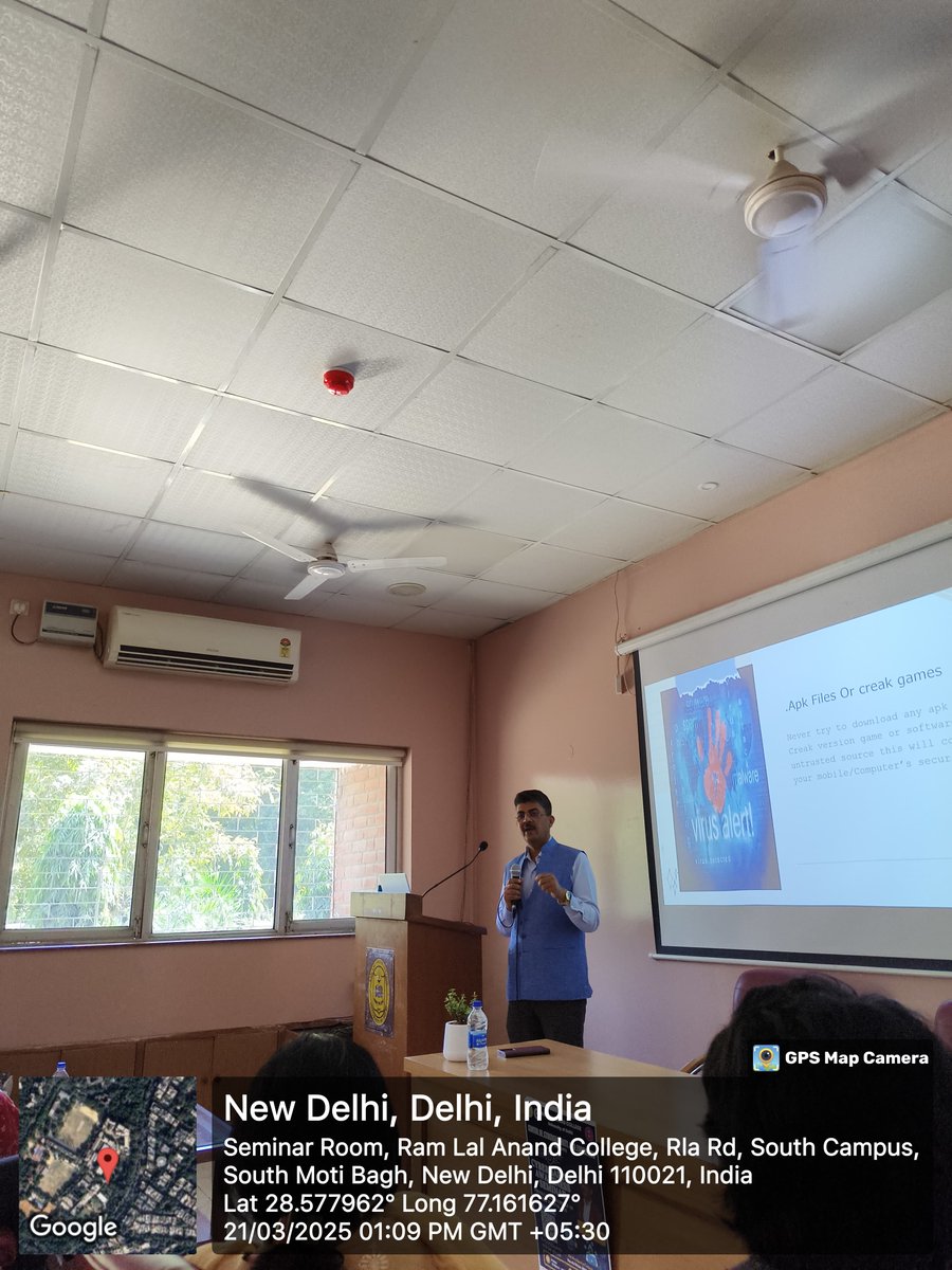 DCP_IFSO's tweet image. A Cyber Awareness session has been conducted by the cyber crime unit, IFSO, Special Cell at the Ram Lal Anand College, South Delhi. #delhipolice