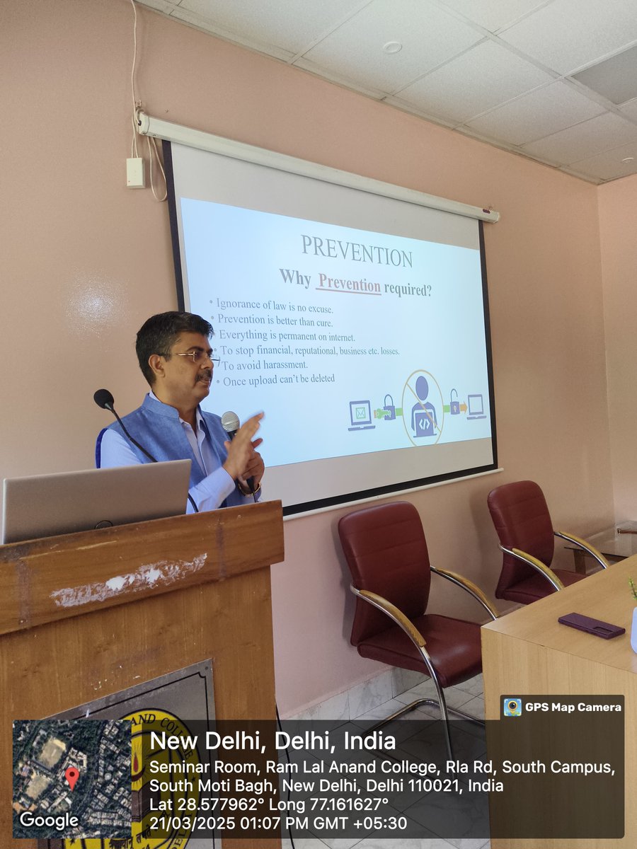 DCP_IFSO's tweet image. A Cyber Awareness session has been conducted by the cyber crime unit, IFSO, Special Cell at the Ram Lal Anand College, South Delhi. #delhipolice