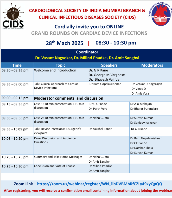 CidsIndia's tweet image. Dear Friends
CIDS In Association with CSI Cordially Invites you to the Live webinar on 28th March 2024 from 8.30pm-10.30pm IST virtually. Please encourage your faculty, fellows and students to participate.
zoom :-zoom.us/webinar/regist…