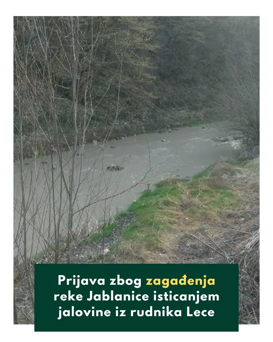 Podneli smo prijavu zbog zagađenja reke Jablanice  isticanjem jalovine iz rudnika Lece, a na osnovu informacija dobijenih od građana.

Iz Ministarstva je najavljeno da će tri inspekcije kontrolisati rad rudnika - rudarska, ekološka i vodna. Pratimo sve postupke.