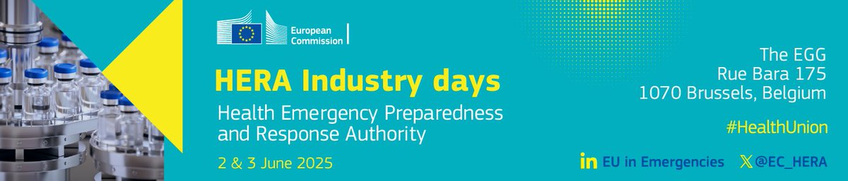 EC_HERA's tweet image. Registrations for the #HERAIndustryDays are now officially open📌

Join us to gain insights into #EU priorities, explore funding opportunities, and engage with experts to foster collaboration.  

📅 2 &amp;amp; 3 June 2025
📍The Egg, Rue Bara 175, Brussels
👉🔗europa.eu/!Nf8K6p