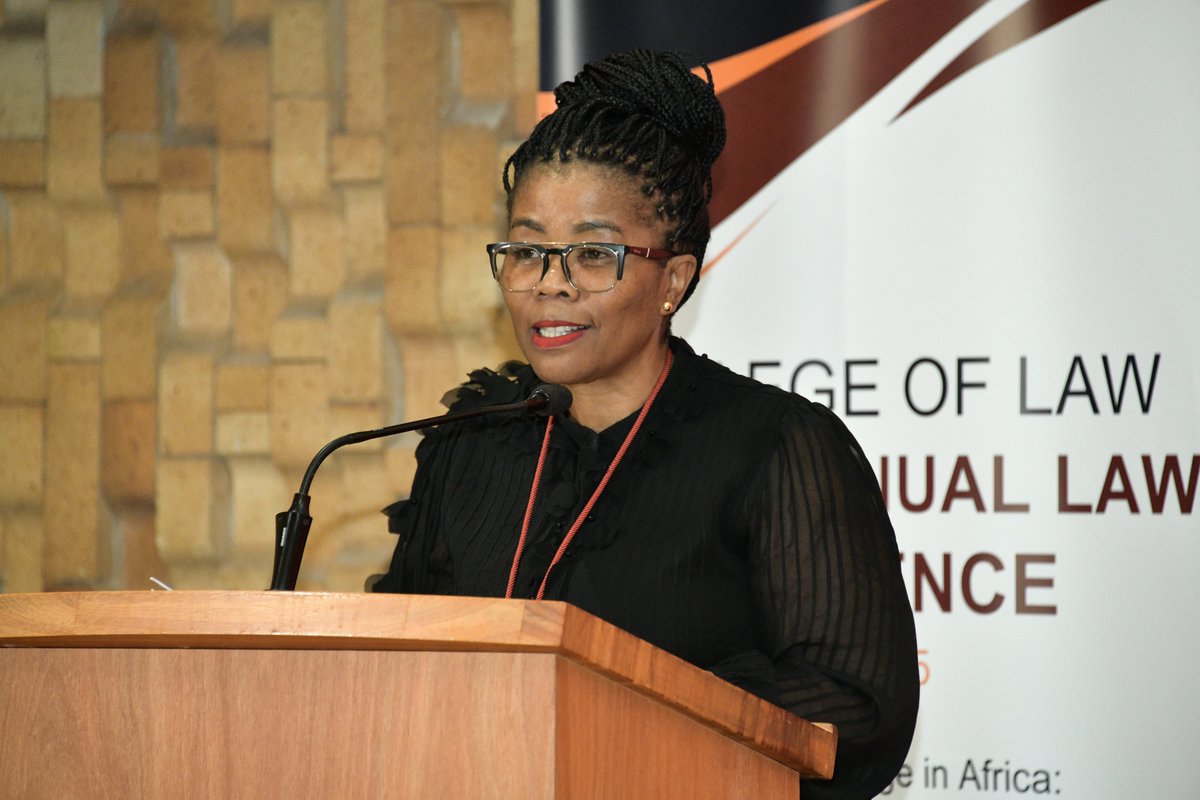 unisa's tweet photo. Unisa Principal and Vice-Chancellor, Prof. Puleng @LenkaBula, takes the podium to deliver the Opening Address, setting the tone for impactful discussions at the #10thAnnualUnisaLawConference
#Unisa150andBeyond https://t.co/vaRN1U0jl0