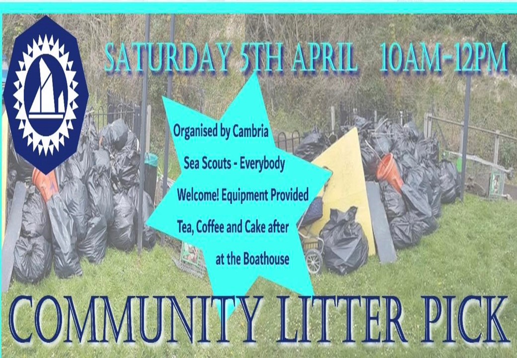 Cambria Sea Scouts Community Litter Pick on 5 April 2025 in GREENHITHE.

Phone: 07966 274393