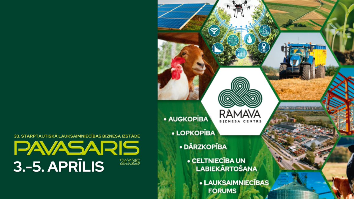 Tehnika un aprīkojums ⚙️, energoefektivitātes uzlabošanas risinājumi 💡, finansēšana 🪙, kā arī stādaudzētāji un mājražotāji 🌱, kas piedāvās iegādāties savu produkciju - izvēlies sev piemērotāko!

3.-5. aprīlī Biznesa centrā Rāmava
🎟 Biļetes pieejamas BezRindas.lv