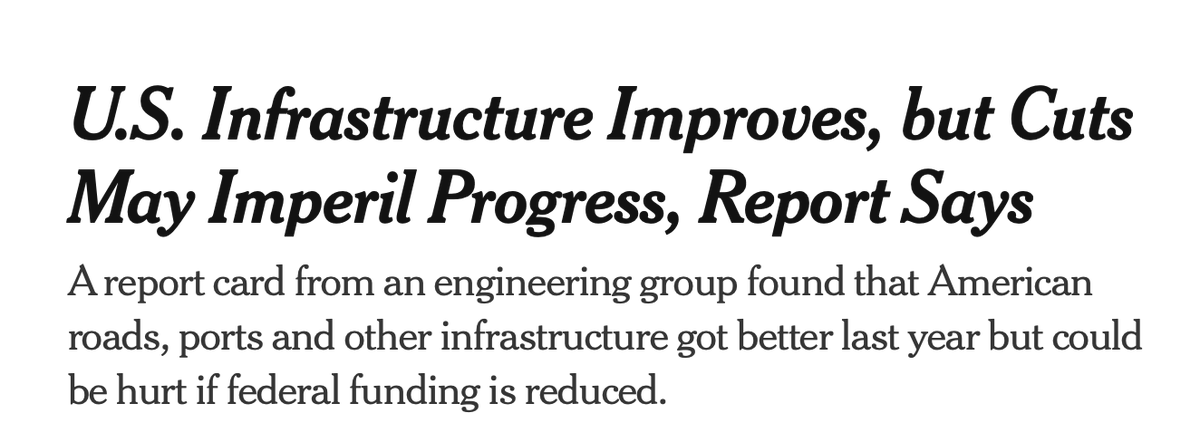scarylawyerguy's tweet photo. No mention (of course) in the headline for why infrastructure in the US is improving b/c even after he left office the New York Times would never ever ever give Joe Biden any credit for anything https://t.co/uUaJlZaYef