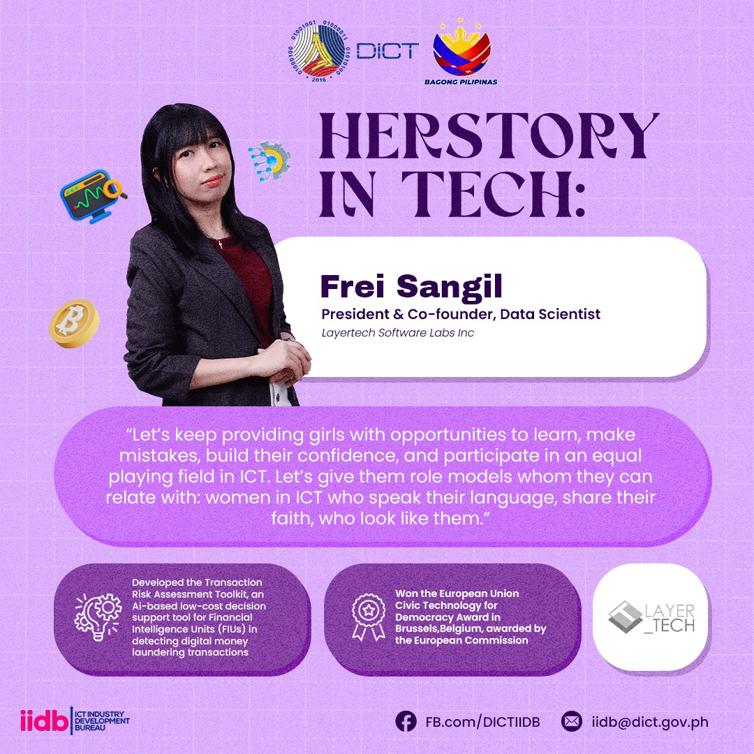 Grabbed from DICT:

Learn more about our local female ICT leaders in our upcoming National Women’s Month 2025 HERstory In Tech e-magazine! Launching soon this March.

#WomenInTech #HerStoryInTech #BayangDigital #DataScience #ICT #Analytics
